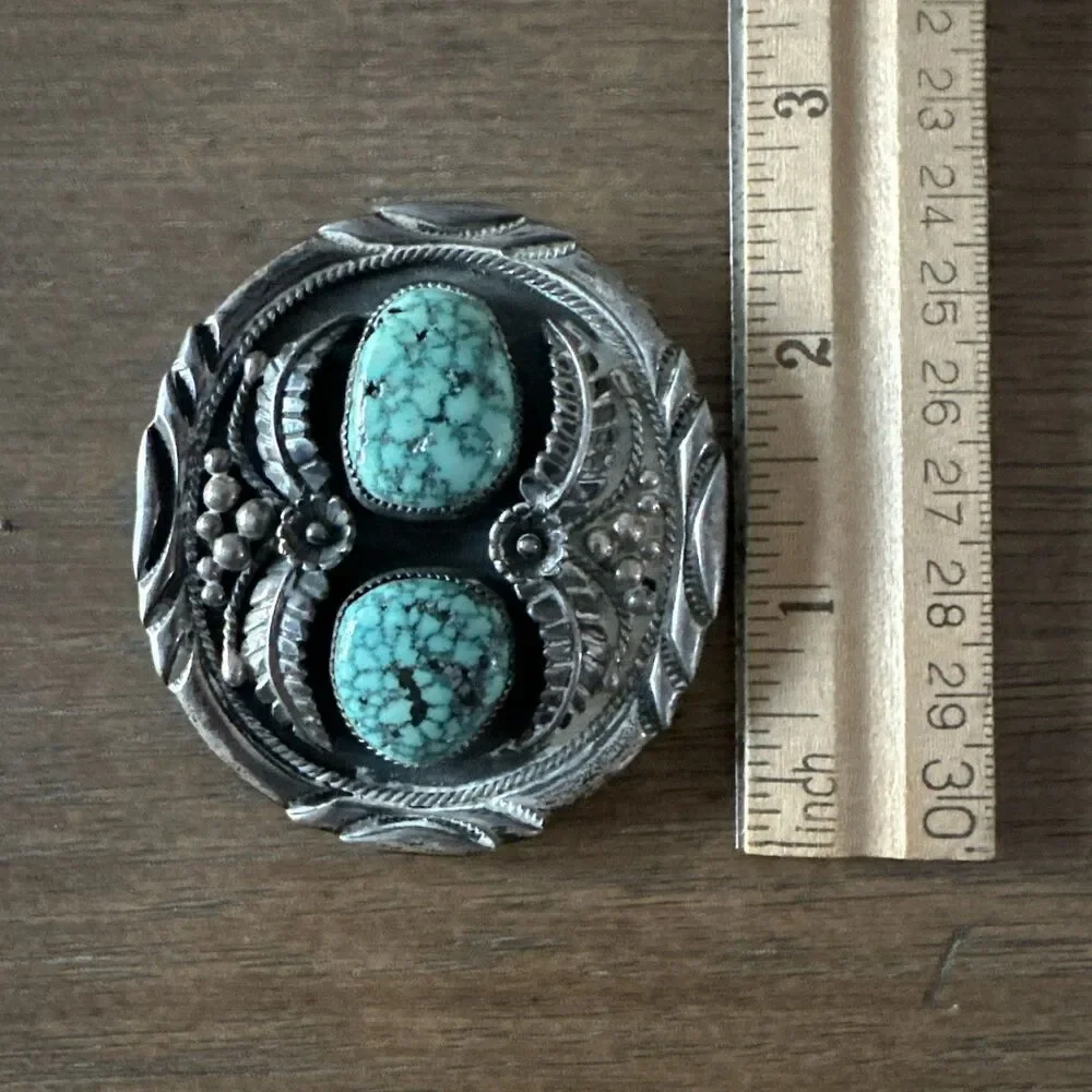 VTG Navajo Sterling Silver Bolo Slide 53g Morenci Blue Turquoise Double Stone